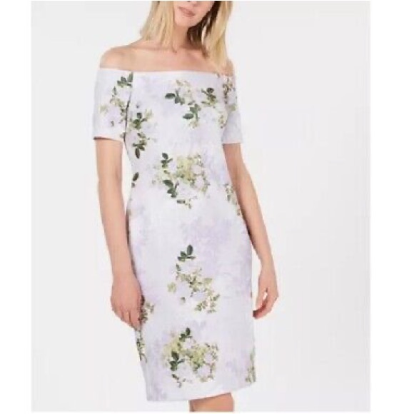 Calvin Klein lilac floral off the shoulder dress - Picture 3 of 4